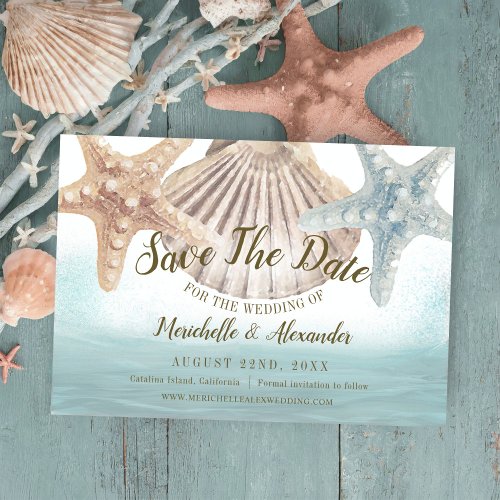 Starfish Seashell Tropical Beach Wedding Save The Date