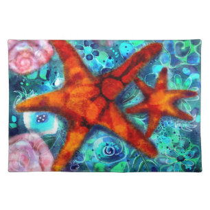 Starfish Seashells Beach Coastal Nautical Abstract Cloth Placemat