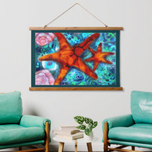 Starfish Seashells Beach Coastal Nautical Abstract Hanging Tapestry