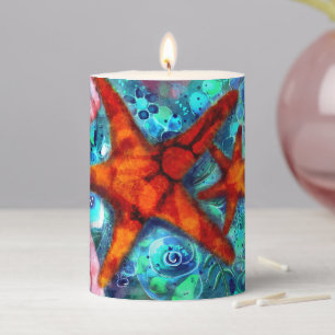 Starfish Seashells Beach Coastal Nautical Abstract Pillar Candle