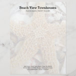 Starfish Seashells Beach Office Letterhead Paper<br><div class="desc">Starfish and seashells letterhead stationery for a seaside office or business. Customize black printed text in three places, with company name, owner / manager name, and address, contact at bottom, or delete as needed. A large sea star and seashells is the background image on blank pages. Reverse holds a similar...</div>