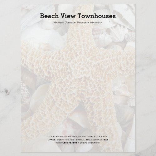 Starfish Seashells Beach Office Letterhead Paper