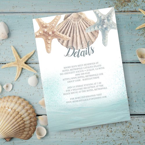 Starfish Seashells Beach Wedding Guest Details Enclosure Card