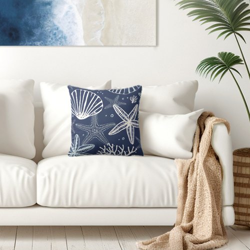 Starfish  Seashells Coastal Throw Pillow