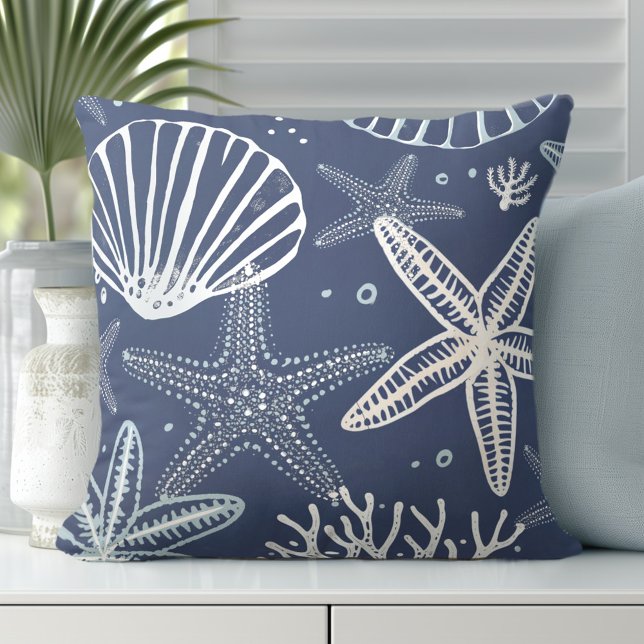 Starfish & Seashells Coastal Throw Pillow (Discover Gorgeous Coastal Throw Pillows by Totally Coast.)