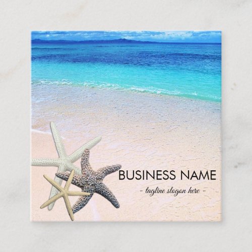 Starfish Seashells on Beautiful Beach Custom Square Business Card
