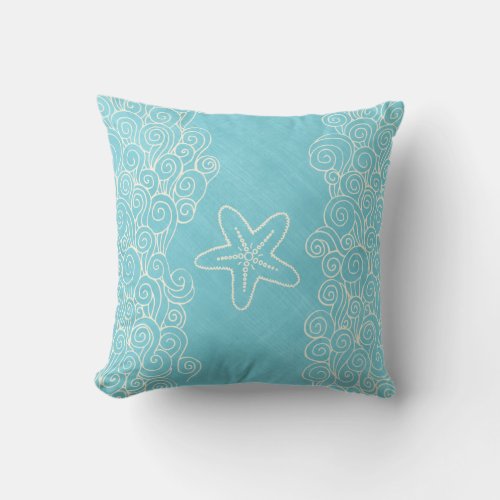 Starfish seastar and sea blue cream throw pillow