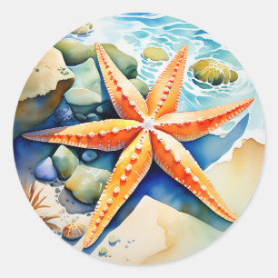 Starfish Serenity Watercolor Classic Round Sticker