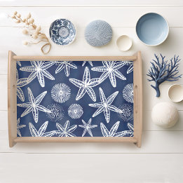 Starfish Shell Blue White Serving Tray