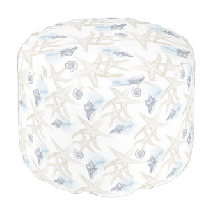 Starfish Shell White Blue Beach Pouf