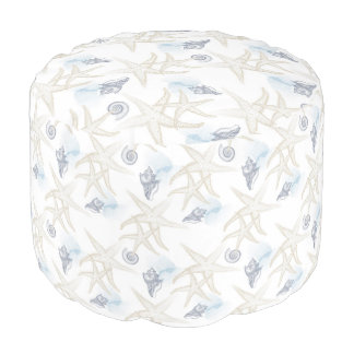 Starfish Shell White Blue Beach Pouf