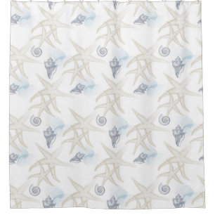 Starfish Shell White Blue Beach Shower Curtain