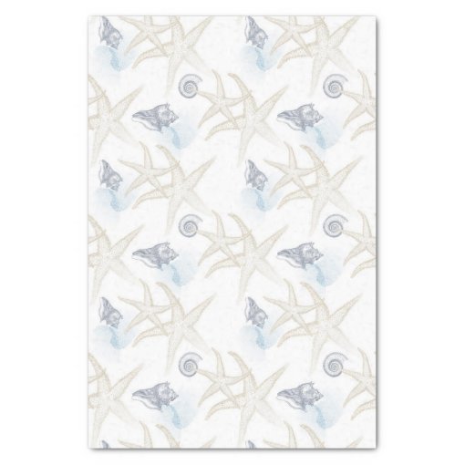 Starfish Shell White Blue Beach Tissue Paper | Zazzle