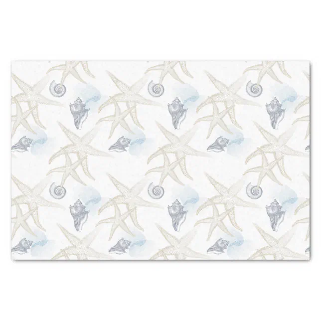 Starfish Shell White Blue Beach Tissue Paper | Zazzle