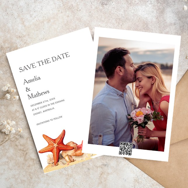 Starfish shells beach nautical Save the date Invitation (Creator Uploaded)