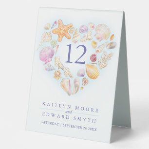 Starfish shells heart watercolor wedding custom table tent