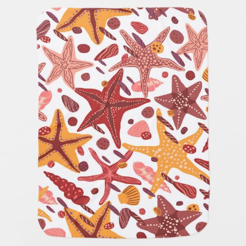 Starfish Shells Scandinavian Sea Pattern Baby Blanket