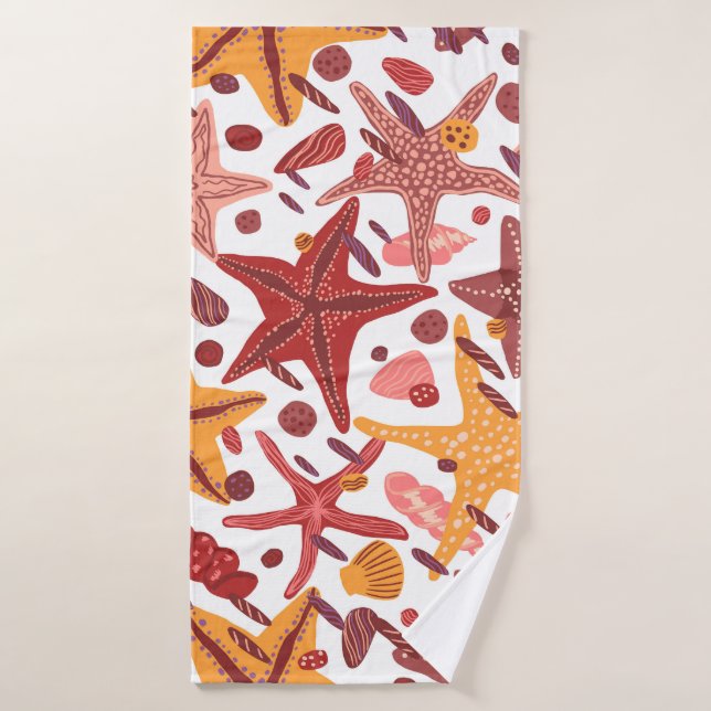 Starfish Shells: Scandinavian Sea Pattern Bath Towel (Bath Towel)