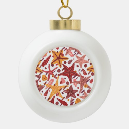 Starfish Shells Scandinavian Sea Pattern Ceramic Ball Christmas Ornament