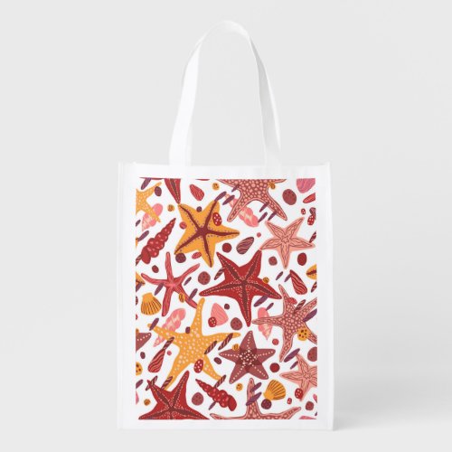 Starfish Shells Scandinavian Sea Pattern Grocery Bag