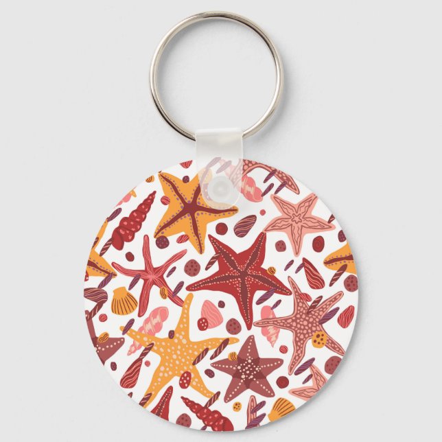 Starfish Shells: Scandinavian Sea Pattern Keychain (Front)