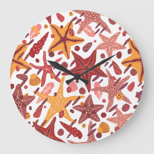 Starfish Shells Scandinavian Sea Pattern Large Clock