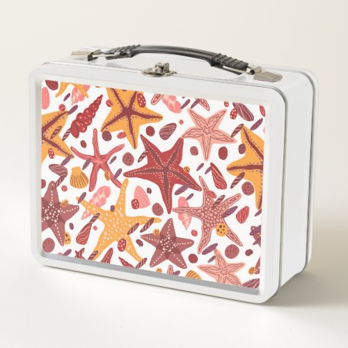 Starfish Shells Scandinavian Sea Pattern Metal Lunch Box
