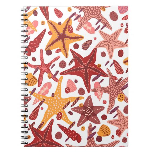 Starfish Shells Scandinavian Sea Pattern Notebook