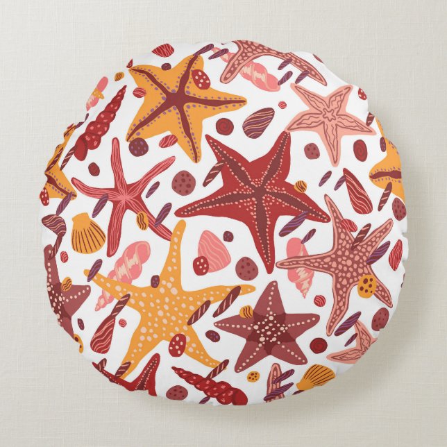 Starfish Shells: Scandinavian Sea Pattern Round Pillow (Front)