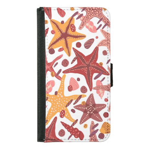 Starfish Shells Scandinavian Sea Pattern Samsung Galaxy S5 Wallet Case