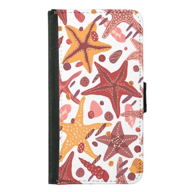 Starfish Shells: Scandinavian Sea Pattern Samsung Galaxy Wallet Case (Front)