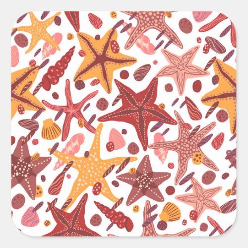 Starfish Shells Scandinavian Sea Pattern Square Sticker