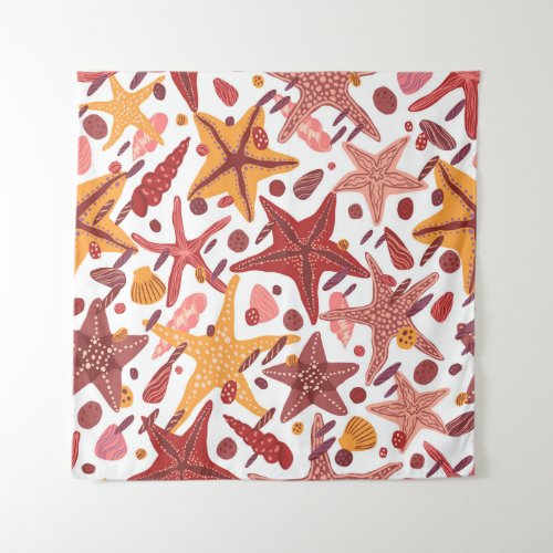 Starfish Shells Scandinavian Sea Pattern Tapestry