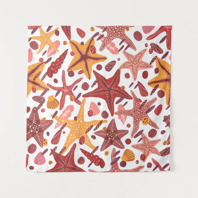 Starfish Shells: Scandinavian Sea Pattern Tapestry (Front)