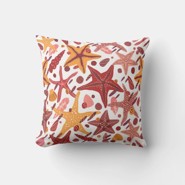 Starfish Shells: Scandinavian Sea Pattern Throw Pillow (Front)