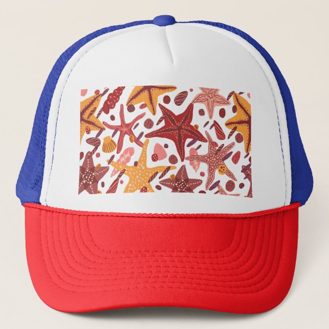 Starfish Shells: Scandinavian Sea Pattern Trucker Hat (Front)