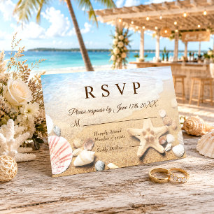 Starfish Shells Tropical Beach Wedding RSVP Card