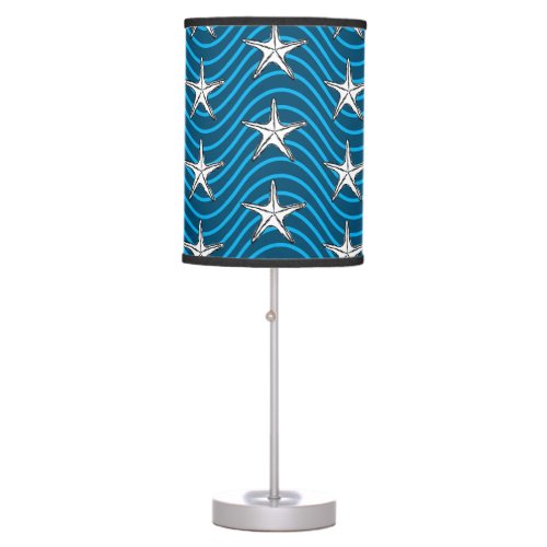 Starfish Sketch Blue Wave Patterns Table Lamp