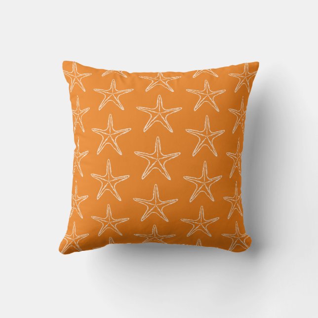 Starfish Sketch Pattern On Orange Throw Pillow (Back)