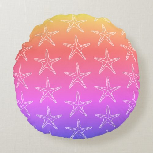 Starfish Sketch Pattern On Pastel Colors Round Pillow