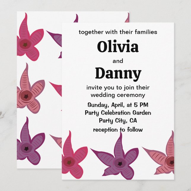 Starfish Stapelia Flower Cactus Botanical Wedding Invitation (Front/Back)