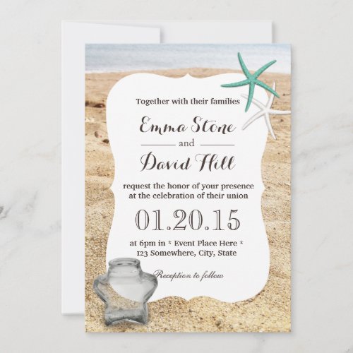 Starfish  Star Glass Jar Beach Wedding Invitation