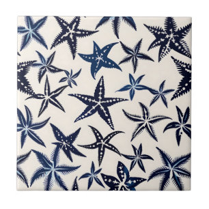 Starfish Stencil Pattern in Blue Ceramic Tile
