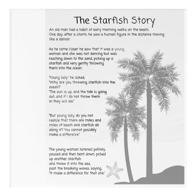 Starfish Story, Starfish Thrower, Starfish Poem Acrylic Print (Front)
