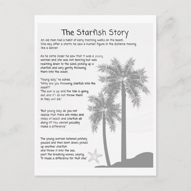 Starfish Story, Starfish Thrower, Starfish Poem Postcard (Front)