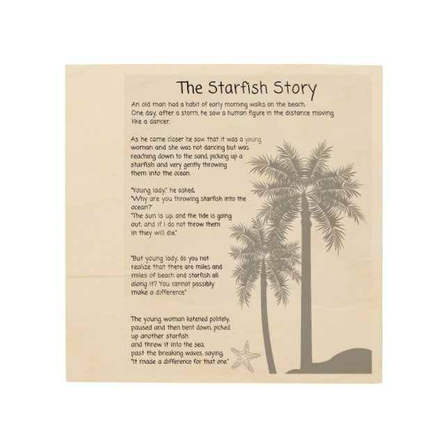 Starfish Story, Starfish Thrower, Starfish Poem Wood Wall Art (Front)