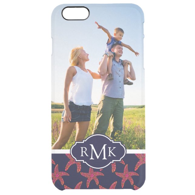 Starfish Style Pattern| Your Photo & Monogram Uncommon iPhone Case (Back)
