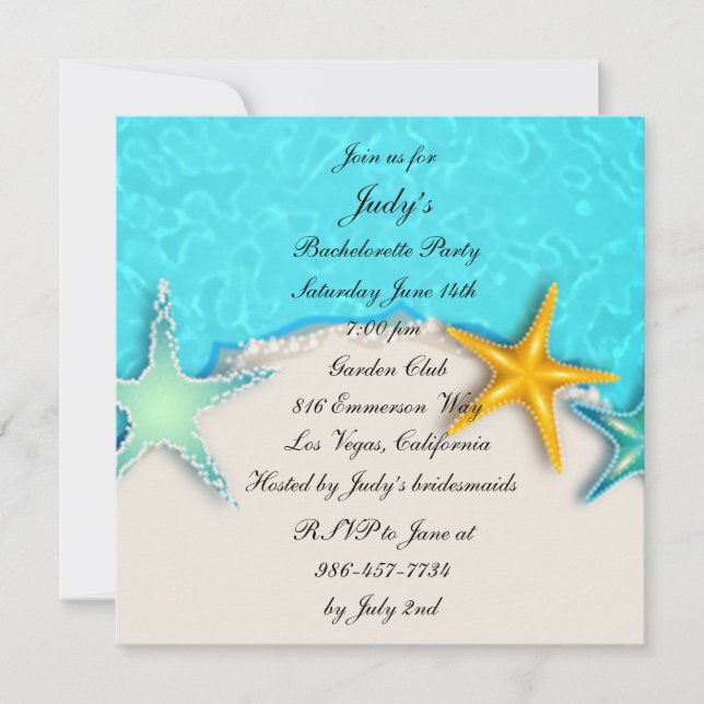 Starfish Summer Beach Bachelorette Party Invite (Front)