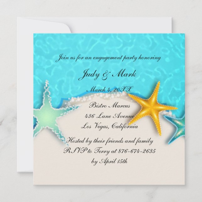 Starfish Summer Beach Engagement Party Invitation (Front)