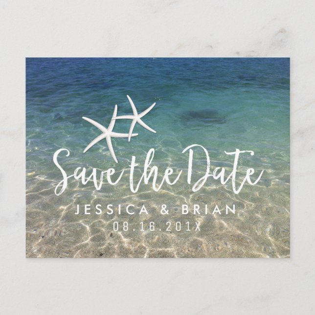 Starfish Summer Beach Wedding Save the Date Announcement Postcard (Front)